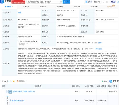 蔚來于武漢成立新能源科技公司，布局人工智能軟件開發
